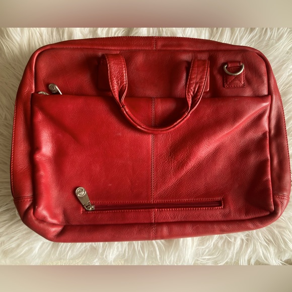Mancini Red Leather Triple Compartment Briefcase for 15” Laptop/Tablet - Picture 2 of 16